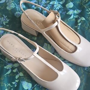 Marc Fisher Cream Patent Leather T-Strap Heels
